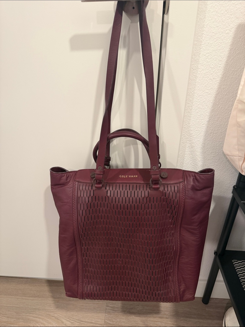 Cole Haan Maroon Leather Woven Front Tote